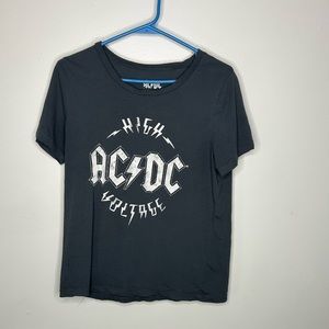 AC DC High Voltage T-Shirt Women's Medium M Short Sleeve Crew Neck Gray White